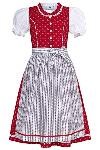 Isar-Trachten Mädchen Kinderdirndl rot mit Bluse, ROT, 152 von Isar-Trachten