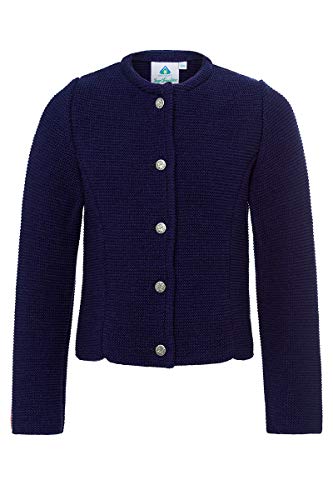 Isar-Trachten Mädchen Trachten Strickjacke dunkelblau Marina 002386, kuschlig warme Strickjacke, Glattstrick, altsilberfarbene Knöpfe mit Blumenmuster 116 von Isar-Trachten