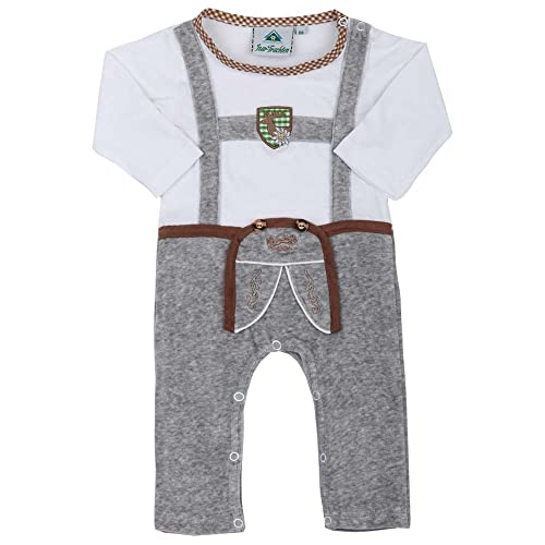 Isar-Trachten Strampler Lederhose grau | Babybody Bayern Trachten-Stil | langarm (68) von Isar-Trachten