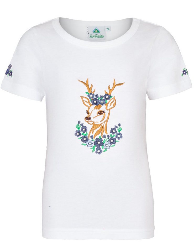 Isar-Trachten T-Shirt Mädchen T-Shirt 'Reh' mit Stickerei 52765, Weiß B von Isar-Trachten