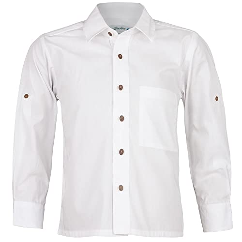 Isar-Trachten Trachtenhemd 48201 weiß Kinder | Schlichtes Hemd für Jungen | Kinderhemd aus Baumwolle (116, weiß) von Isar-Trachten