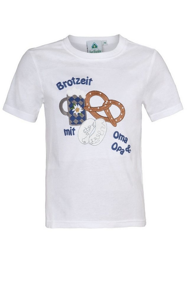Isar-Trachten Trachtenhemd Trachtenshirt Baby/Kind - BROTZEIT MIT OMA & OPA - weiß von Isar-Trachten