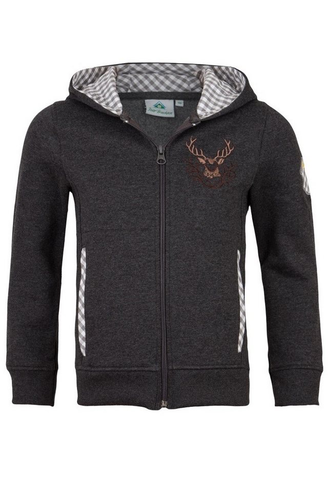 Isar-Trachten Trachtenjacke Kapuzenjacke Kinder - LOVIS - anthrazit, hellgrau von Isar-Trachten