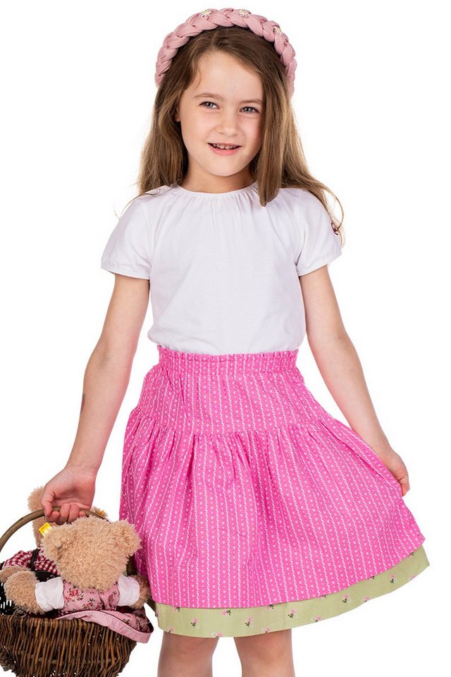 Isar-Trachten Trachtenrock Mädchen Rock - ULRICA - rosa/hellgrün von Isar-Trachten