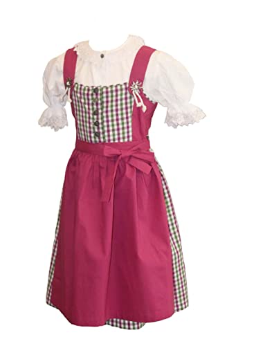 Isar-Trachten süßes Kinderdirndl Anna pink grün Set 3-TLG m. Bluse (104) von Isar-Trachten