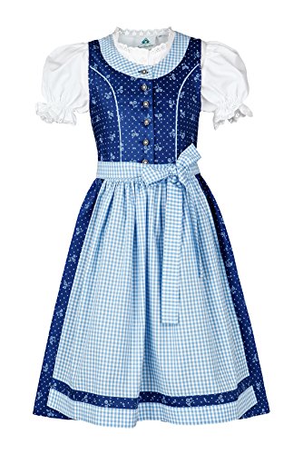 Isartrachten Kinderdirndl 3 TLG.blau mit Karierter Schürze Gr. 158 von Isar-Trachten