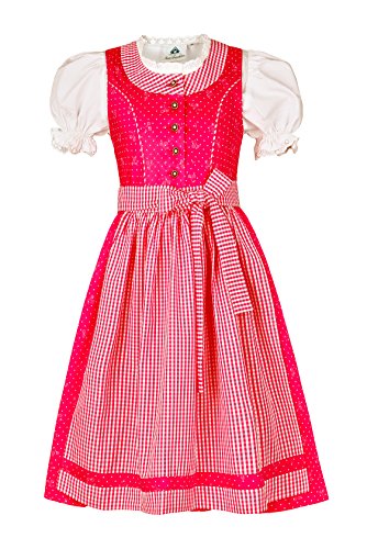 Isartrachten Kinderdirndl 3 TLG.pink mit Karierter Schürze Gr. 128 von Isar-Trachten