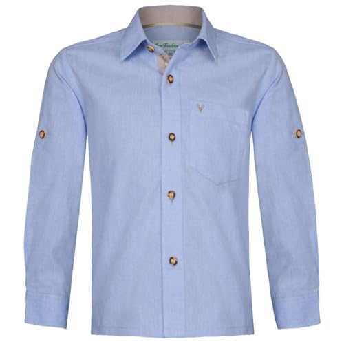 Kinderhemd Leopold beige hellblau | Hemd Trachten Langarm | Baumwolle (DE/NL/SE/PL, Numerisch, 128, Regular, hellblau beige) von Isar-Trachten