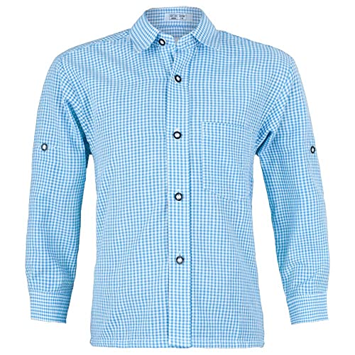 Kinderhemd hellblau kariert | Kinder Trachtenhemd mit Karo-Muster | hellblau Gr 110 von Isar-Trachten