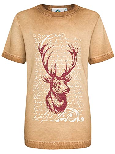 T-Shirt Kinder Hellbraun | Kinder Trachtenshirt mit Hirsch-Print | Gr 140 von Isar-Trachten