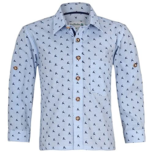 Trachtenhemd Kinder 52913 hellblau Hirsche Kinderhemd Trachten Langarm Baumwolle (116, blau) von Isar-Trachten