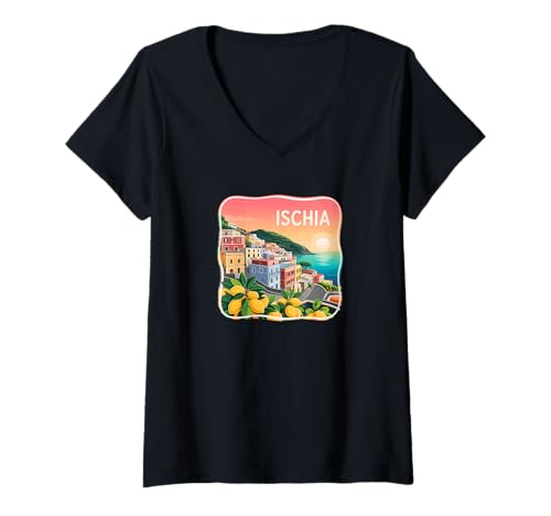 Damen Ischia Italien Souvenir/Ischia T-Shirt mit V-Ausschnitt Damen Ischia Italien Souvenir/Ischia T-Shirt mit V-Ausschnitt von Ischia Italien Souvenirladen