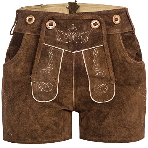 Damen Trachten Lederhose Trachtenlederhose Trachtenhose kurz hellbraun 40 von Iseaa