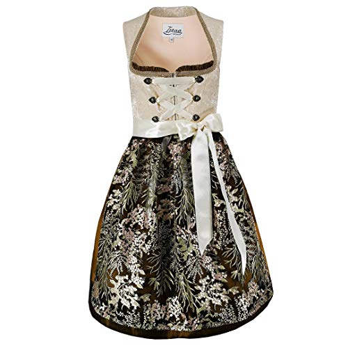 Iseaa Damen Dirndl Kleid Dirndlkleid Trachtenkleid ELSA Beige mit Spitze 34 von Iseaa