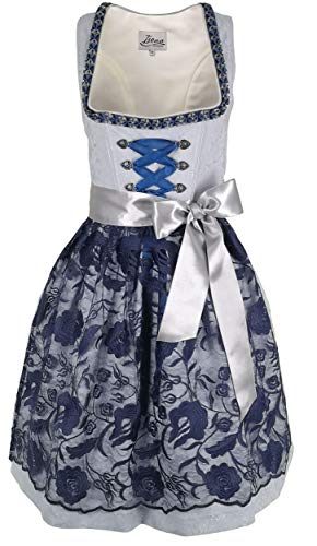 Iseaa Damen Dirndl Kleid Dirndlkleid Trachtenkleid Katharina in hellblau mit Spitze 36 von Iseaa