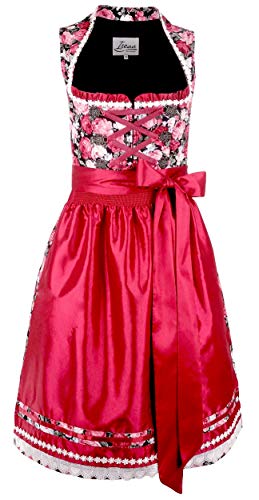 Iseaa Damen Dirndl Kleid Dirndlkleid Trachtenkleid Midi Mariola mit floralen Akzenten Bordeaux 34 von Iseaa