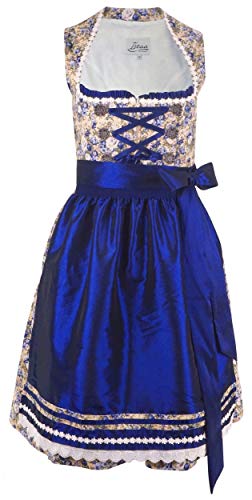 Iseaa Damen Dirndl Kleid Dirndlkleid Trachtenkleid Midi Pauline floralen Akzenten Royalblau 40 von Iseaa