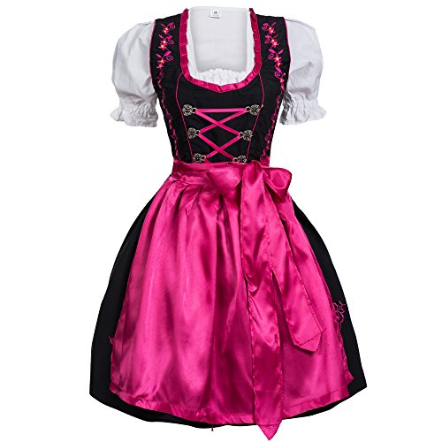 Iseaa Damen Dirndl Kleid Dirndlkleid Trachtenkleid Midi Schwarz Hakenverschluß pink 40 von Iseaa