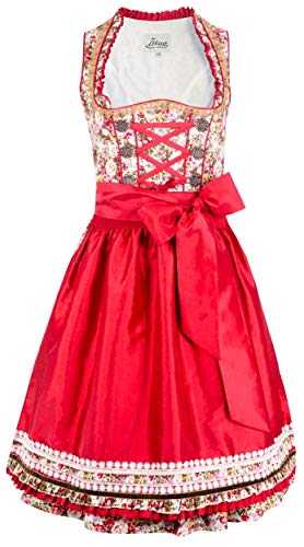 Iseaa Damen Dirndl Kleid Dirndlkleid Trachtenkleid Midi Tiara mit floralen Akzenten rot 34 von Iseaa