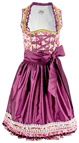 Iseaa Damen Dirndl Kleid Dirndlkleid Trachtenkleid Midi Tilda mit Zierrüschen lila 40 von Iseaa