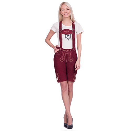 Iseaa Damen Trachten Lederhose Trachtenlederhose Trachtenhose kurz Dunkelbraun Gr. 38 von Iseaa