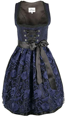 Iseaa Damen Dirndl Kleid Dirndlkleid Trachtenkleid Lena dunkelblau Spitze 38 von Iseaa