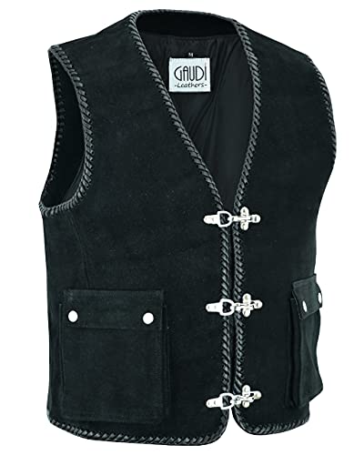 Iseaa Herren Lederweste Biker in Veloursleder mit aufgesetzten Taschen Gr. S von Gaudi-Leathers