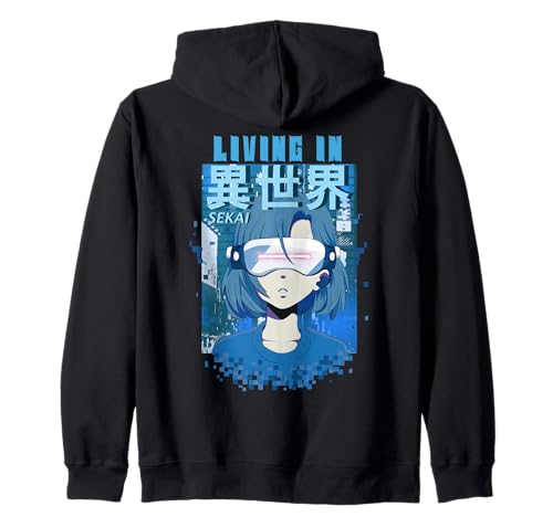 Leben in Einer Anderen Welt Isekai Anime Girl Vaporwave VR Kapuzenjacke von Isekai Anime Girl Virtual Reality Metaverse Design