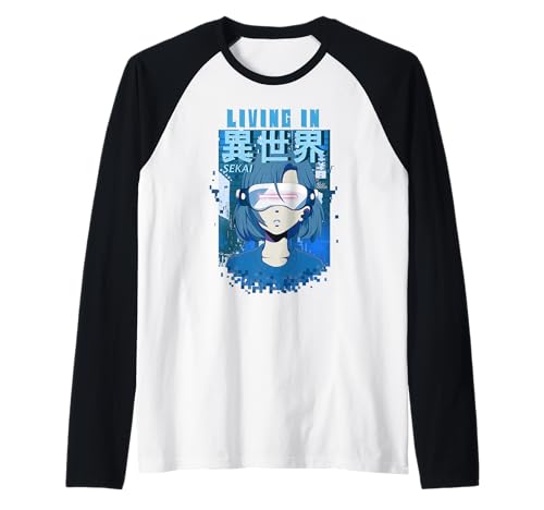 Leben in Einer Anderen Welt Isekai Anime Girl Vaporwave VR Raglan von Isekai Anime Girl Virtual Reality Metaverse Design