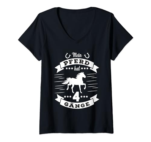 Damen Islandpferd Spruch 4 Gänge Isländer Tölt T-Shirt mit V-Ausschnitt von Isi Pferd Tölten Lernen Island Outfit & Steigbügel