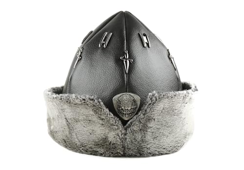 Islamic Bazaar Türkische Ottomane Bork Mütze Ertugrul Osman Dirilis Kunstfell Leder Wintermütze mit Ottomane Wappen Emblem Schwarz, Schwarz, One Size-X-Large von Islamic Bazaar