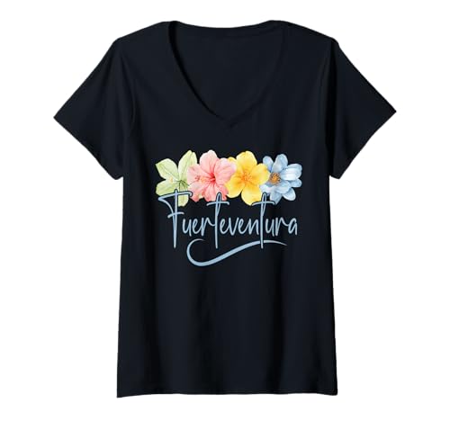 Damen Fuerteventura Blumen Kanarische Inseln Spanien Floral Vacation T-Shirt mit V-Ausschnitt Damen Fuerteventura Blumen Kanarische Inseln Spanien Floral Vacation T-Shirt mit V-Ausschnitt von Island Fuerteventura Summer Atlantic Souvenirs