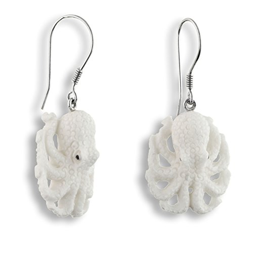 ISLAND PIERCINGS Edle 925er Silber und Knochen Oktopus Ohrringe Hänger Design Handarbeit SER204 von Island Piercings