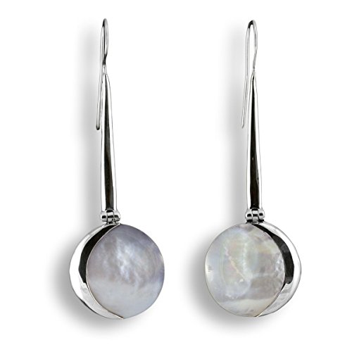 ISLAND PIERCINGS Edle 6,5cm lange 925er Silber und Perlmutt Ohrringe Hänger Design Handarbeit SER159 von Island Piercings