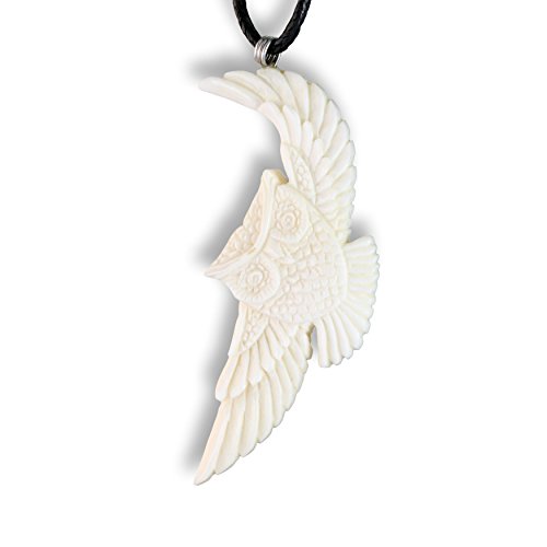 Island Piercings Handgefertigter Anhänger weisse Eule aus Knochen PB319 von Island Piercings