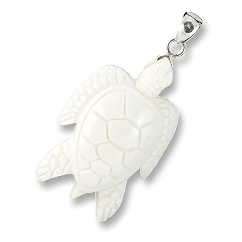 Island Piercings Handgefertigter Anhänger weisse Schildkröte aus Knochen und Silber PB340 von Island Piercings
