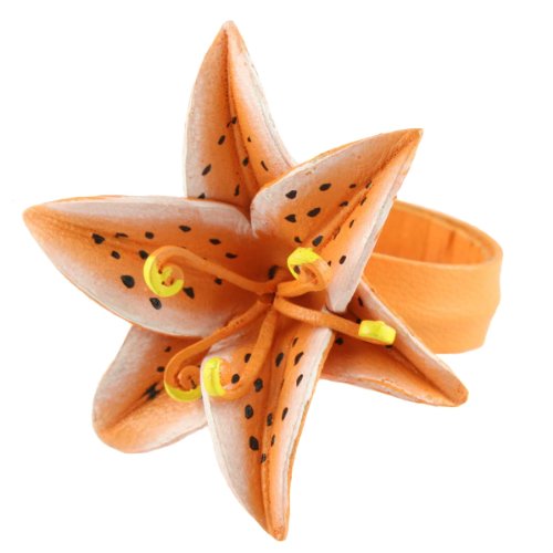 Island Piercings Leder Design Ring Lilie orange grössenverstellbar Handarbeit AR119b von Island Piercings