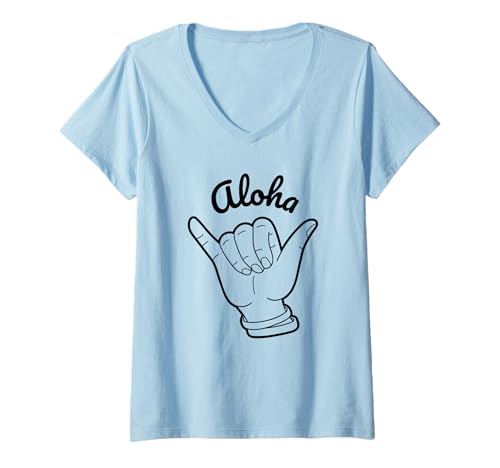Damen Aloha Vibes Shaka Handsymbol Hawaii T-Shirt mit V-Ausschnitt von Island State of Mind