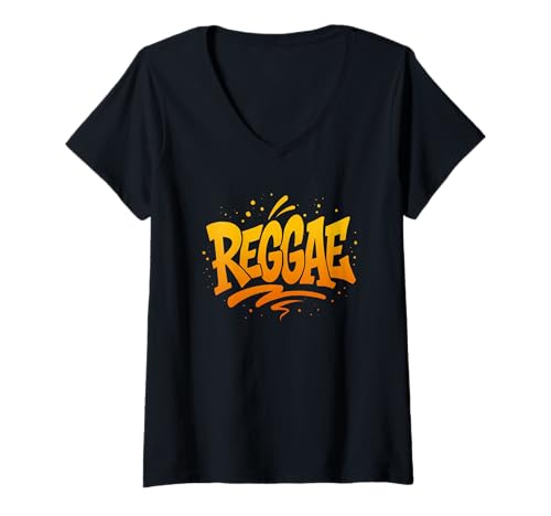 Damen Reggae Graffiti Typografie Urban Style T-Shirt mit V-Ausschnitt Damen Reggae Graffiti Typografie Urban Style T-Shirt mit V-Ausschnitt von Island Vibe Co.