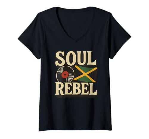 Damen Reggae Roots Jamaika-Flagge & Schallplatte Retro Musik Grafik T-Shirt mit V-Ausschnitt Damen Reggae Roots Jamaika-Flagge & Schallplatte Retro Musik Grafik T-Shirt mit V-Ausschnitt von Island Vibes Retro Reggae Jamaican Culture Shirts