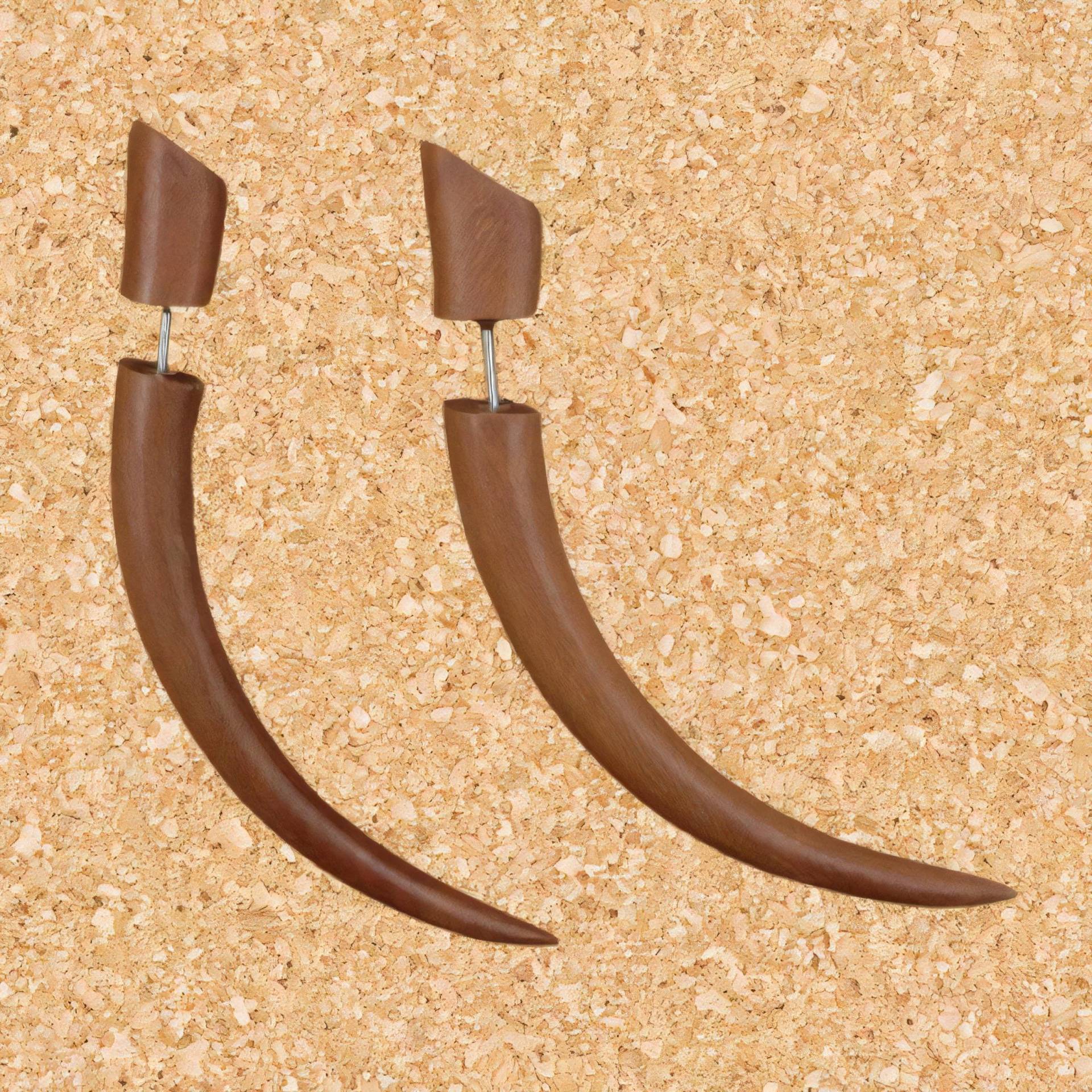 Lange Talons Fake Gauges Ohrringe - 6cm Exotic Brown Holz von IslandFlowJewelry