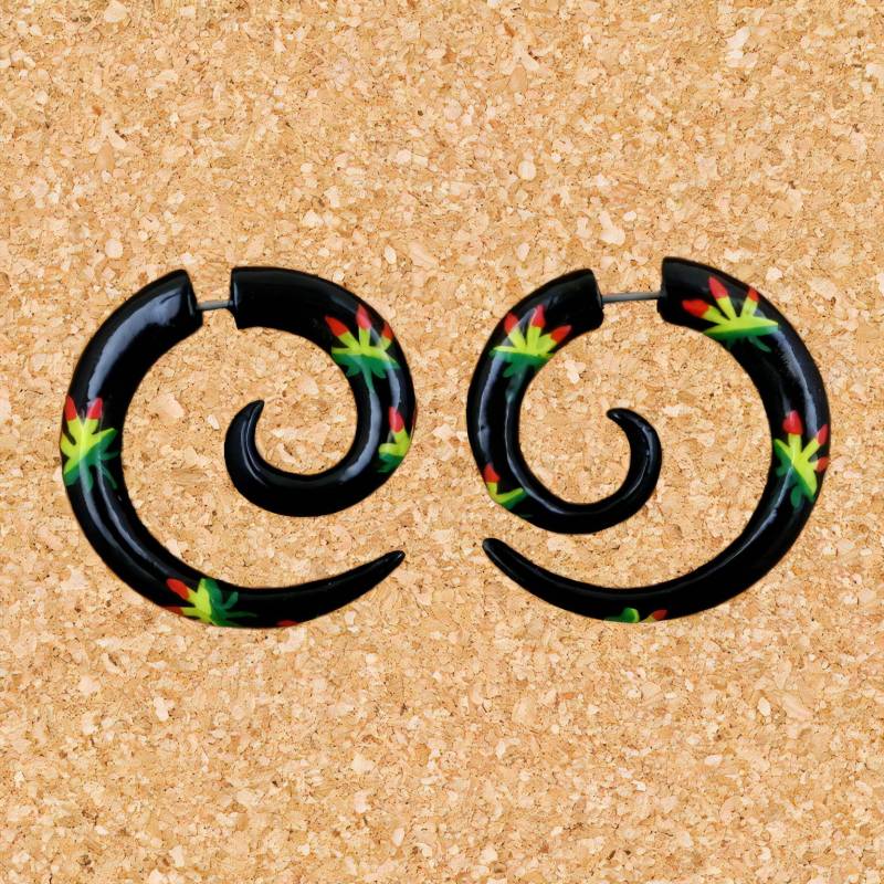 Rasta Mary Jane Fake Gauges Ohrringe - Curls Bemalte Holz Orange Und Schwarz Faux Damen Rasta Mary Jane Fake Gauges Ohrringe - Curls Bemalte Holz Orange Und Schwarz Faux Damen von IslandFlowJewelry