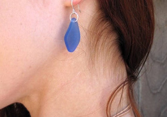 Blaue Meer Glasohrringe, Sterling Silberohrringe, Baumeln Ohrringe, Strand Schmuck, Boho von IslandLifeDesignsCo