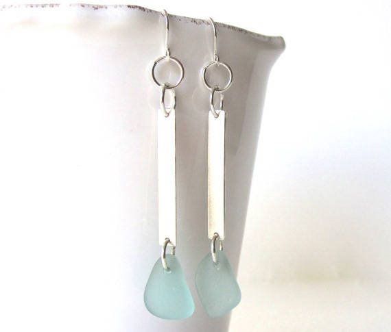 Lange Silberne Ohrringe, Ocean Schmuck, Moderne Silber Strand Boho, Boho Chic, Sterling Bar Minimalistisch von IslandLifeDesignsCo