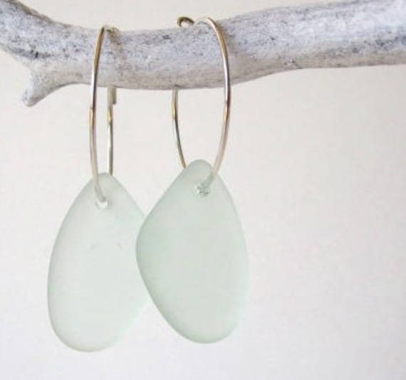 Meer Glas Ohrringe Sterlingsilber, Creolen, Aqua Glasohrringe, Strandglas Baumeln Ohrringe, Strand-Glas-Schmuck, Boho von IslandLifeDesignsCo