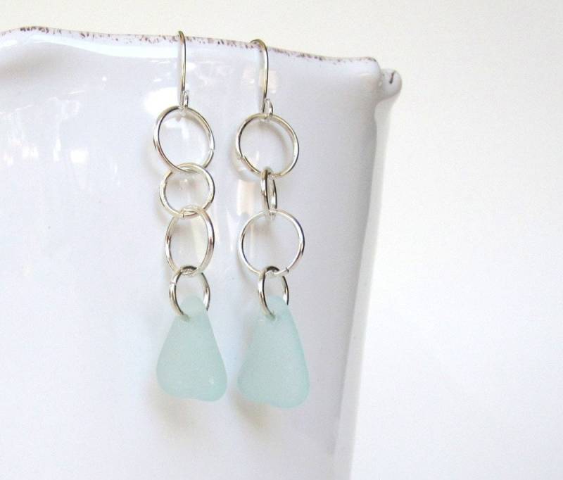 Sterling Silber Baumeln Ohrringe Seeglas, Ocean Schmuck, Strand-Ohrringe Baumeln, Boho, Boho Chic Lange Ohrhänger von IslandLifeDesignsCo