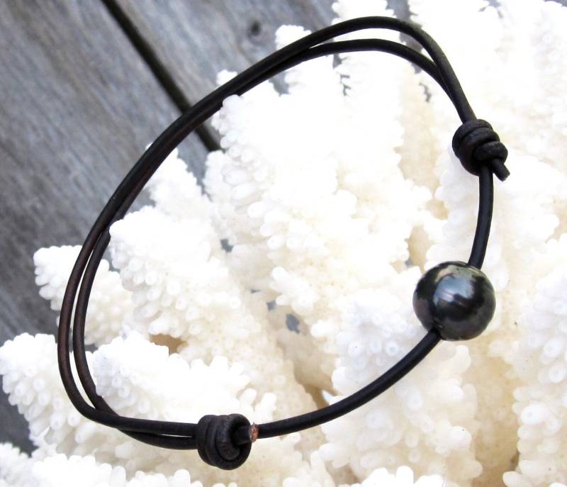 Tahiti Perlen Fußkettchen, Schwarzer Perlenschmuck, Verstellbares Boho von IslandLifeDesignsCo