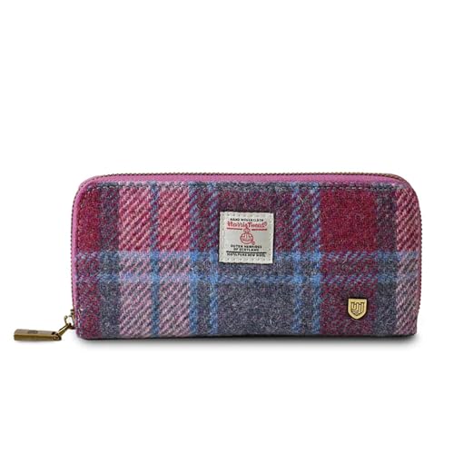 Islander Die Lange Geldbörse mit Harris Tweed Gefertigt, L: 19cm H: 9.5cm, Rosa und Blaues Schottenkaro von Islander