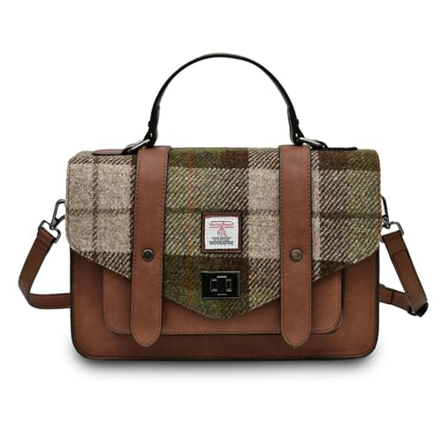 Islander Harris Tweed Large Satchel, Kastanien-Schottenkaro von Islander
