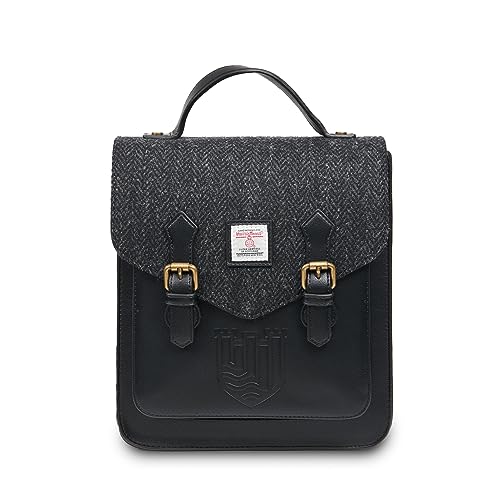 Islander HarrisTweed The Calton Rucksack, Schwarzes Fischgrätenmuster von Islander
